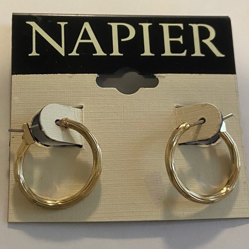 Napier ~ Shiny ~ Small ~ Gold Tone Hoop Earrings ~ 5/8" Round ~ New with Tag